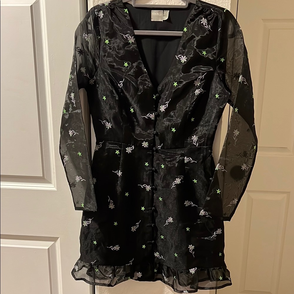 Black Dress with Sheer Star and Floral Details